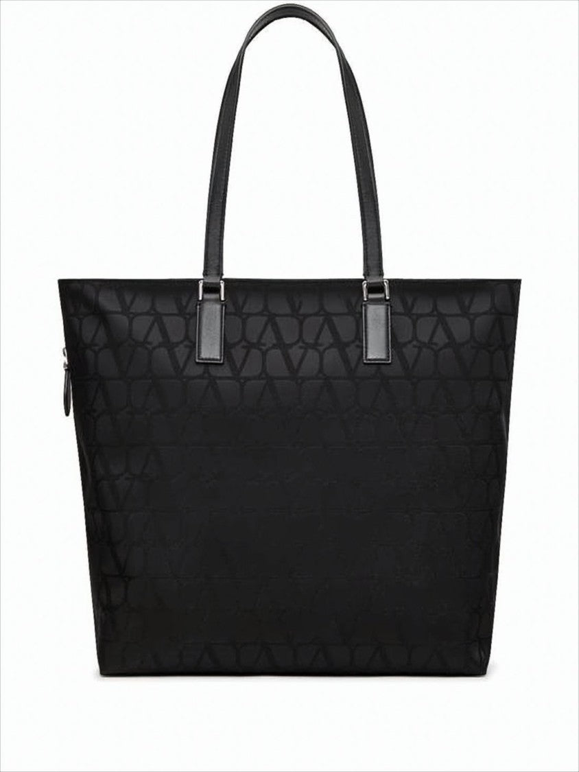 Valentino Garavani Structured Black Tote Bag With Embossed Logo Motif