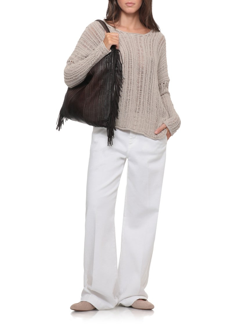 Reptile's House Brown Reptile's House Shopping Tote With Braided Pattern And Fringes