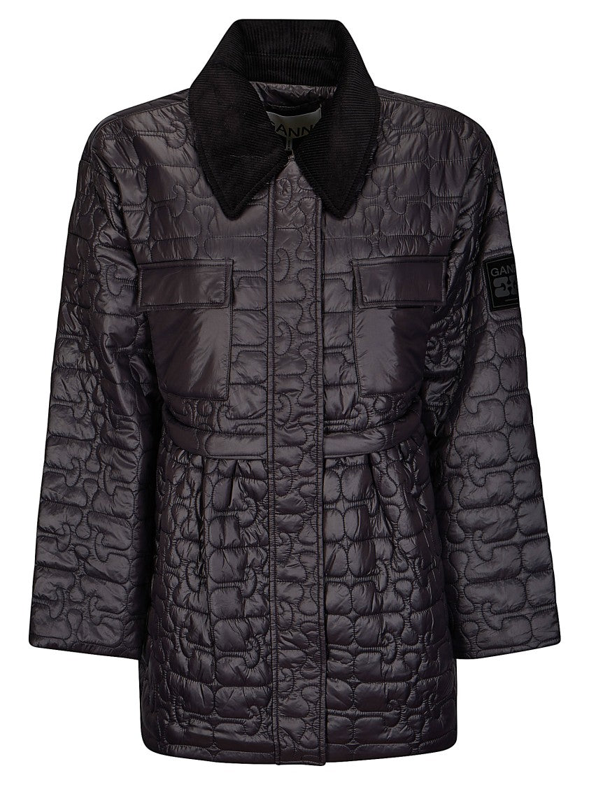 Ganni Shiny Quilt Midi Jacket