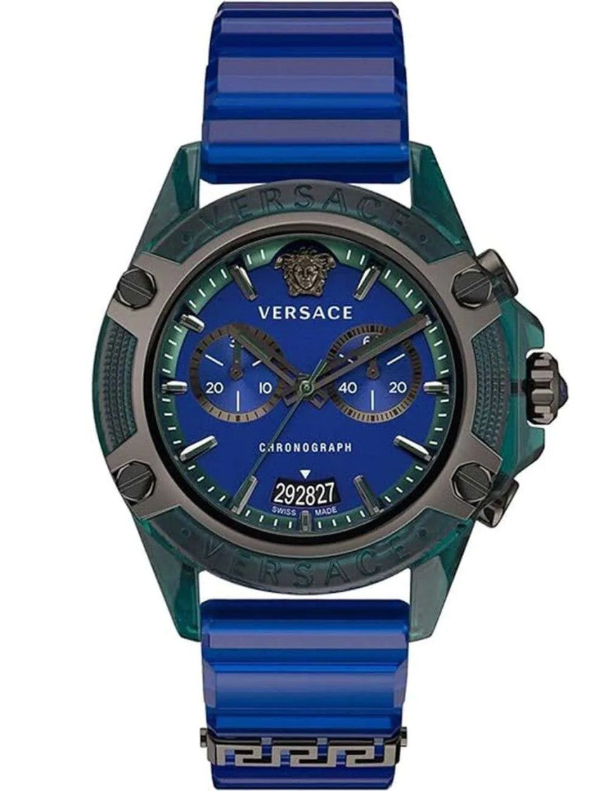 Versace Greca Logo 38Mm Women's Analog Watch With Blue Leather Strap