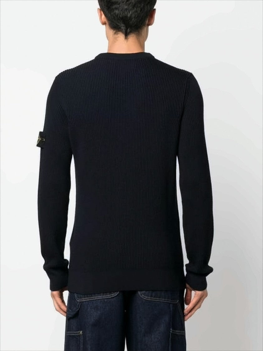 Stone Island Ribbed Knit Sweater With Distinctive Patch Logo