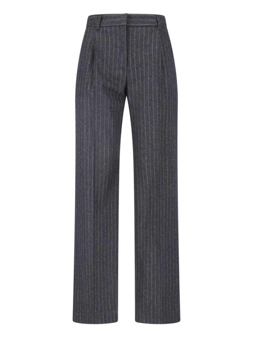 Lardini Dark Grey Wool Pinstripe Straight-Leg Pants