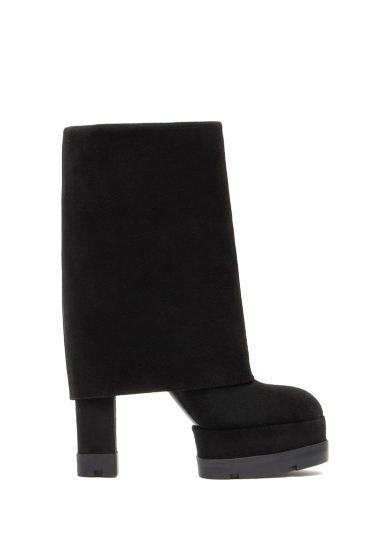 Casadei Black Nancy Reversible Foldover Cuff Suede Platform Boots