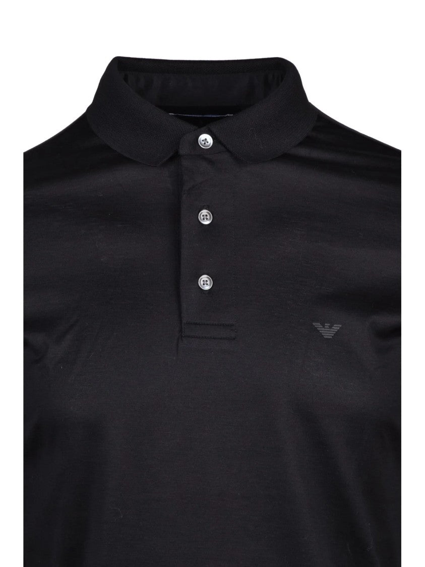 Emporio Armani Black Lyocell-Blend Long-Sleeve Polo Shirt