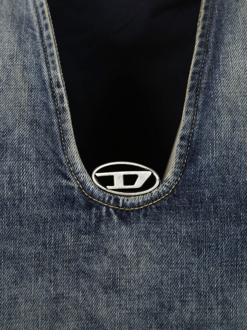 Diesel Sleeveless Denim Top With Deep V-Neckline