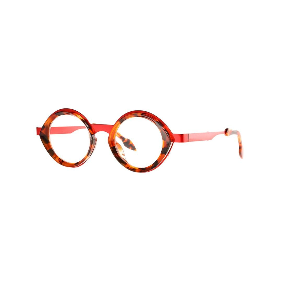 Theo Pipe 005 Hot Red Shine + Brown Dalmatian Round Eyeglasses