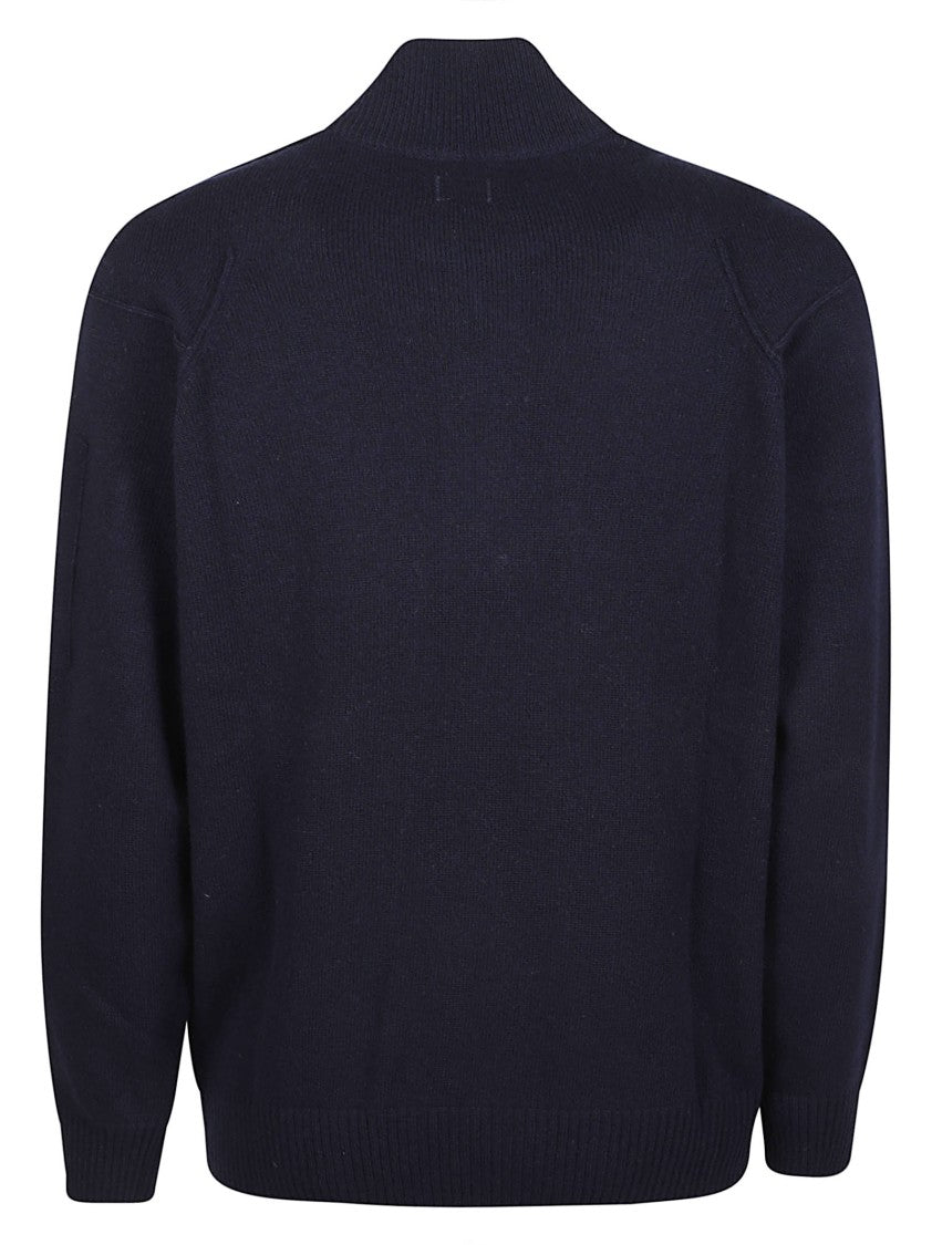 C.P. Company Half Zip Ribbed High-Collar Wool-Blend Zip-Through Knit