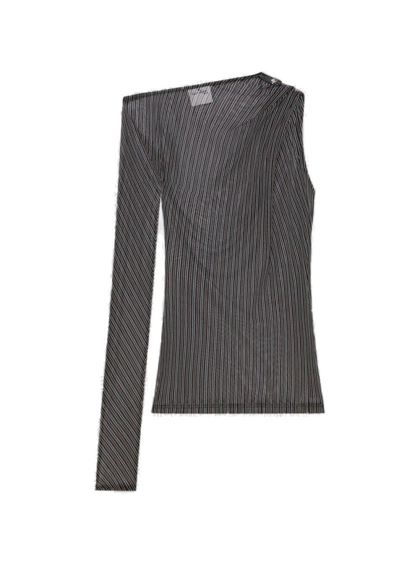 Courrèges One Shoulder Striped Mesh Top Black And Ruby