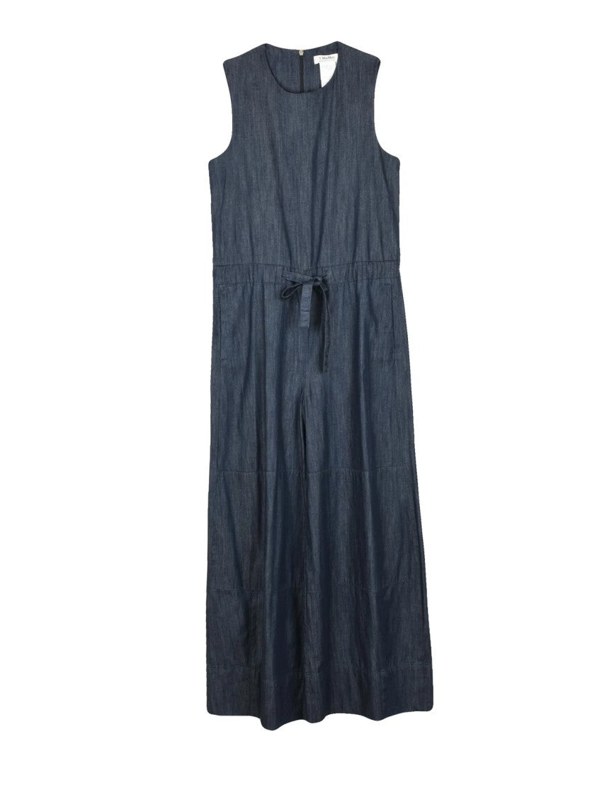 Max Mara Denim Cotton Drawstring Jumpsuit