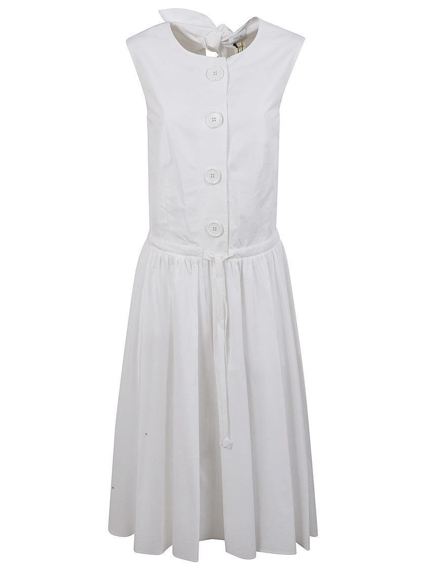 Patou Sleeveless Button-Down Dress With Tie Detail