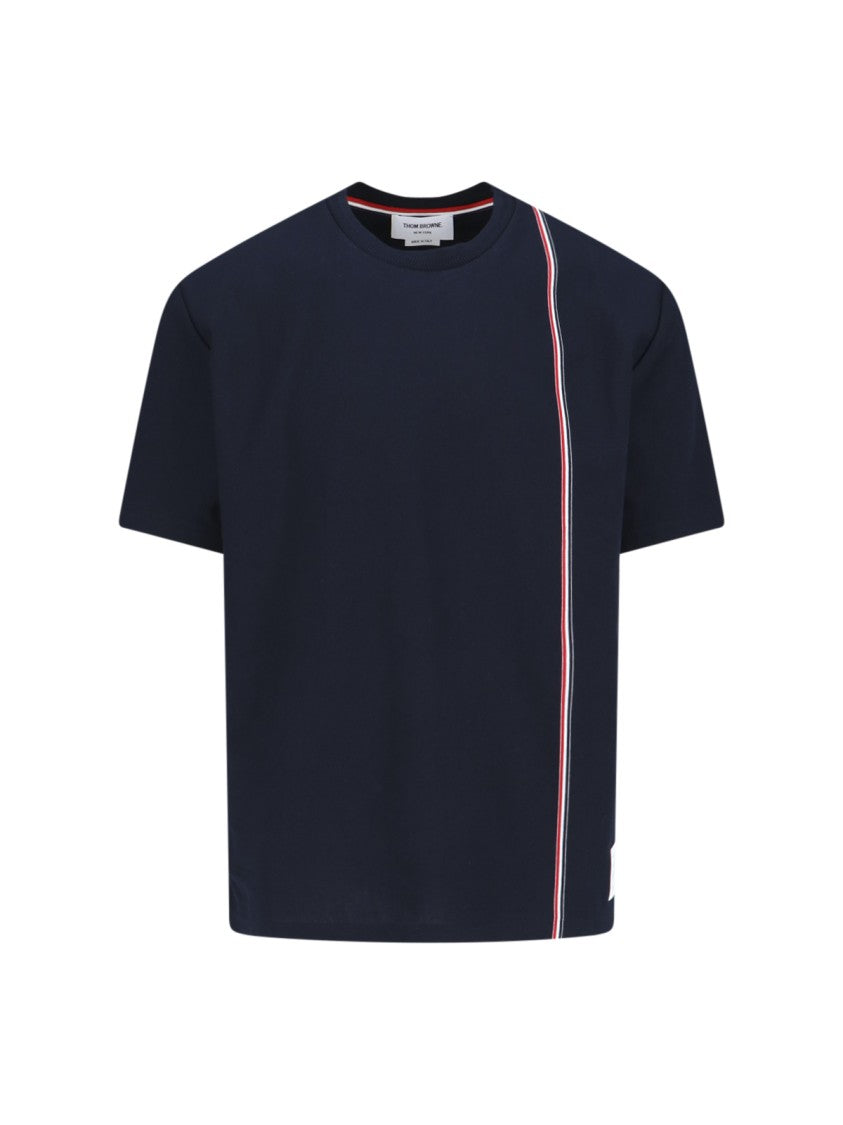 Thom Browne Navy Blue Cotton T-Shirt With Tricolor Detail