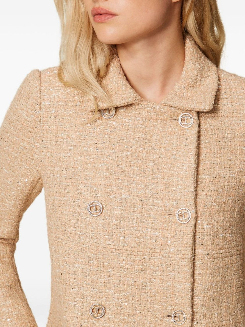 Twin-Set Textured Beige Double-Breasted Coat