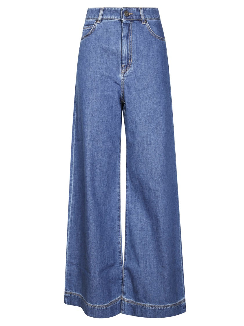 Max Mara Wide-Leg Medium Wash Jeans With Classic Five-Pocket Design