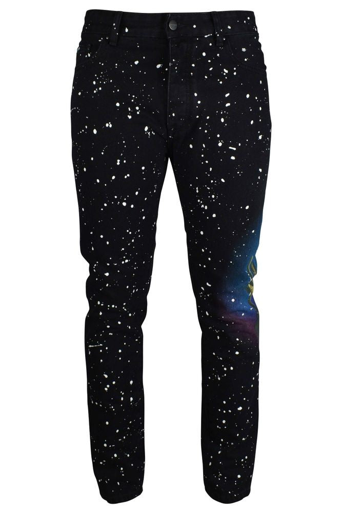 Palm Angels Black Straight-Fit Jeans With Paint Stain Effect