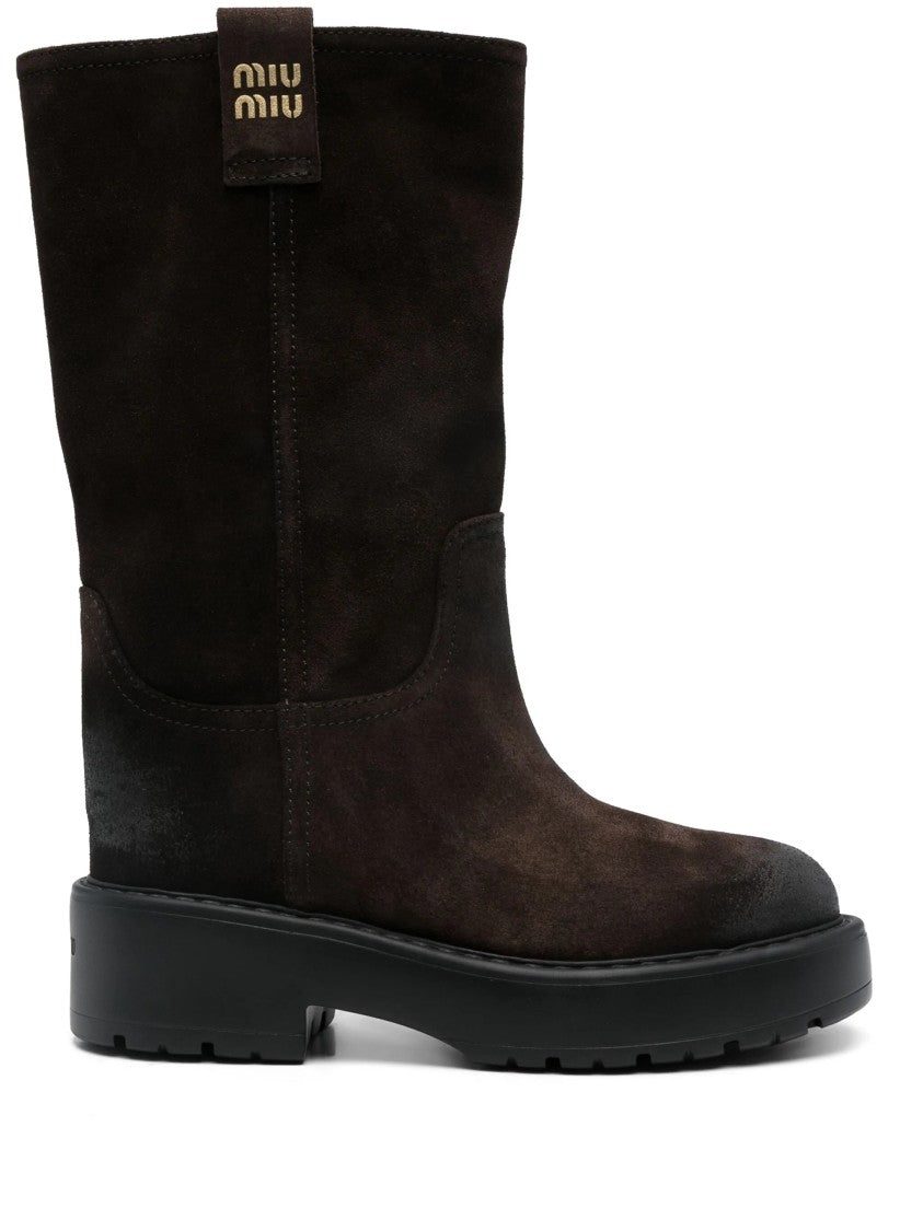 Miu Miu Suede Mid-Calf Rubber Sole Boots