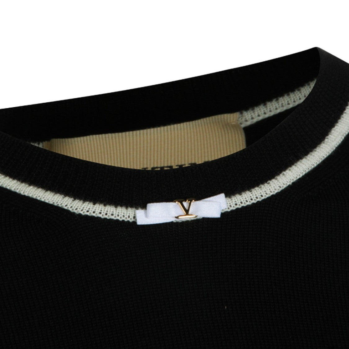 Valentino Black Wool Knit Sweater With Logo Embellishment