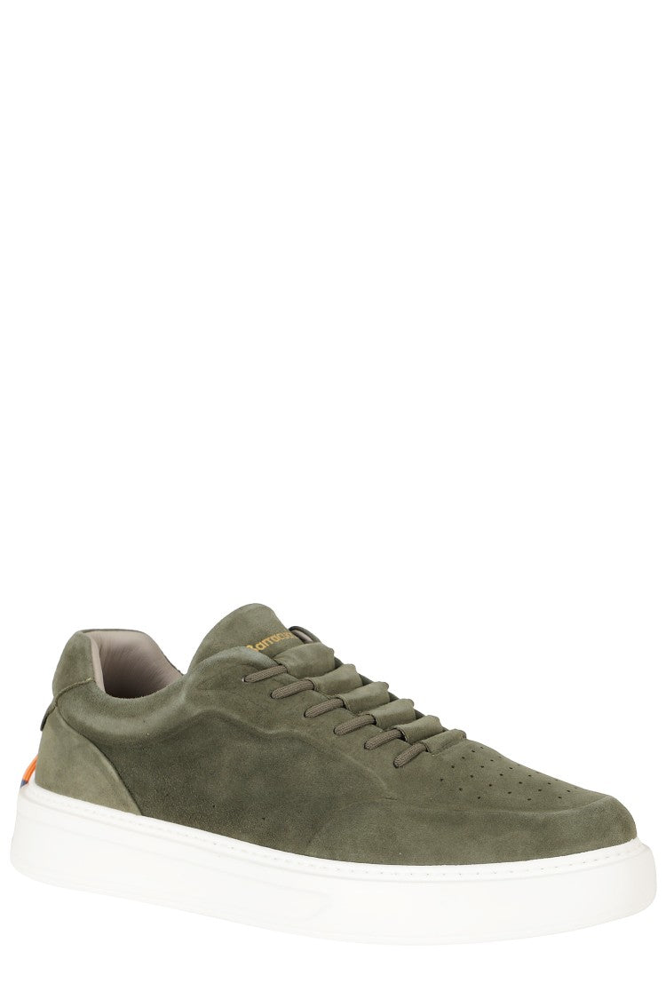Barracuda Phoenix Military Green Low-Top Gold Logo Suede Sneakers