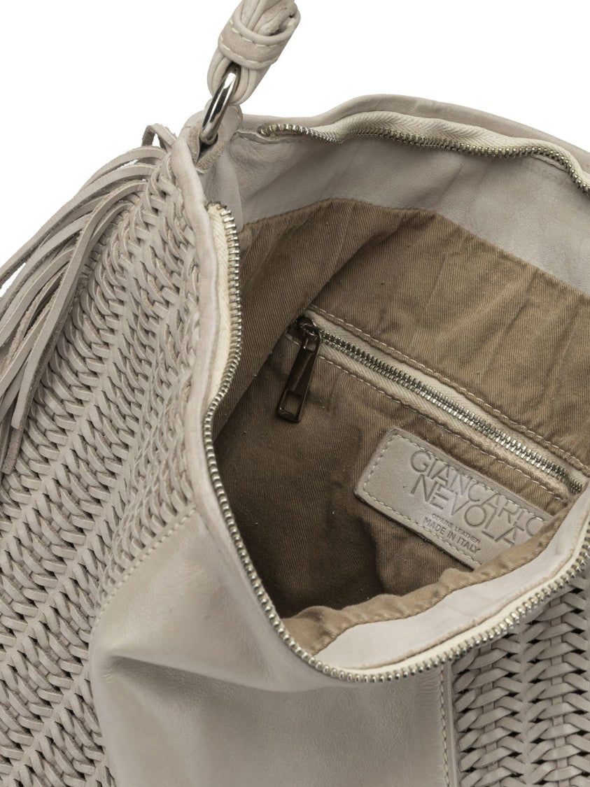 Giancarlo Nevola Spacious 100% Leather Shoulder Bag With Woven Details