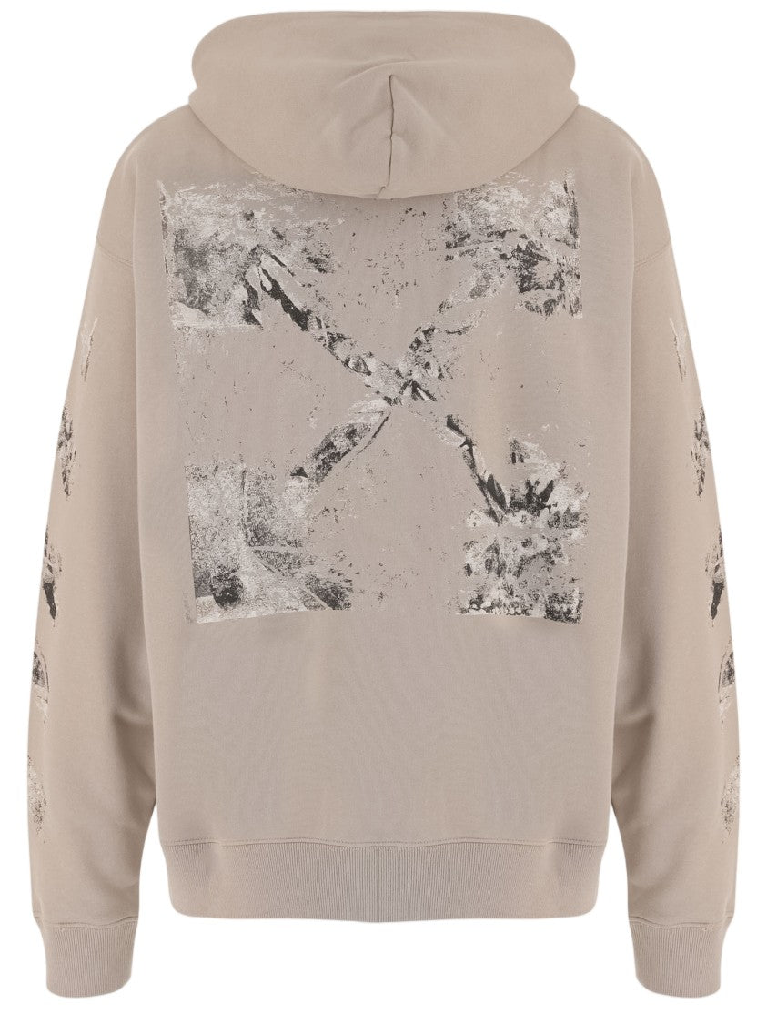 Off-White Beige Spices Arrow Pattern Hooded Cotton Sweatshirt