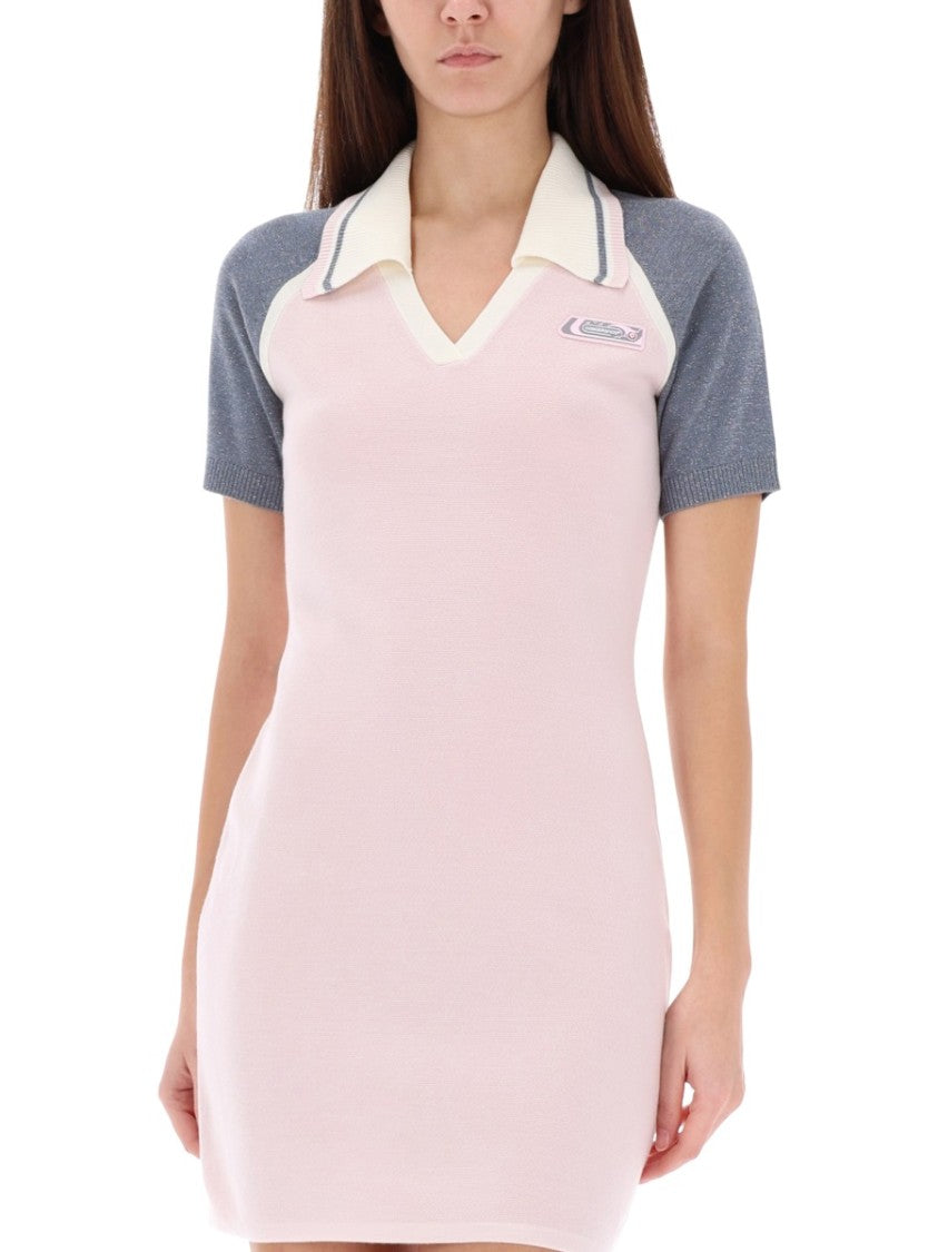 Casablanca Fitted Mini Dress In Light Pink With Contrasting Collar And Sleeves