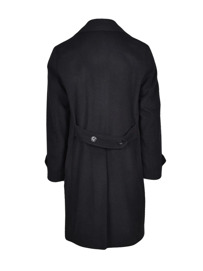 Officina 36 Black Double-Breasted Tailored Wool-Blend Coat