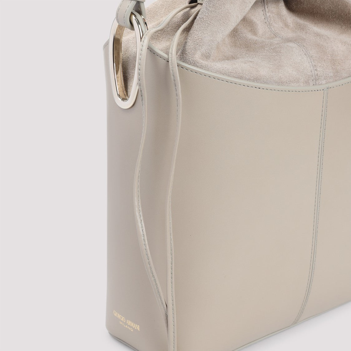 Giorgio Armani Structured Calf Leather Shoulder Bag With Suede Drawstring Closure