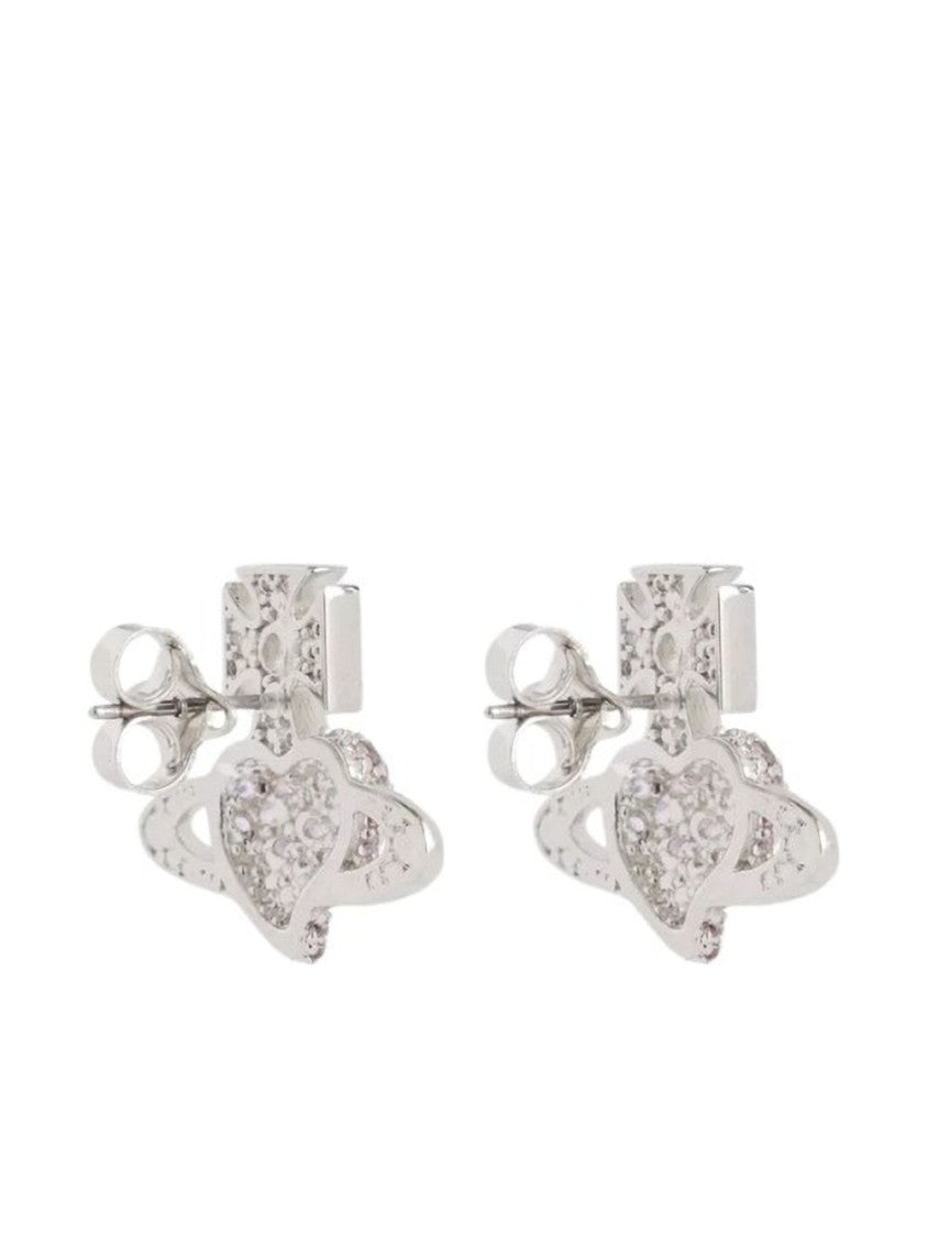 Vivienne Westwood Silver-Tone Heart Motif Sparkling Stud Earrings