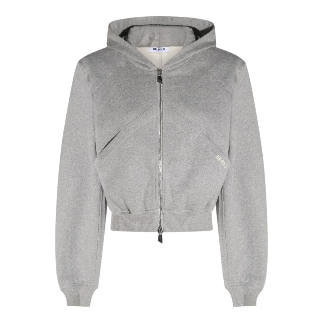 The Attico Heather Grey Hoodie With Fitted Ribbed Waistband And Cuffs