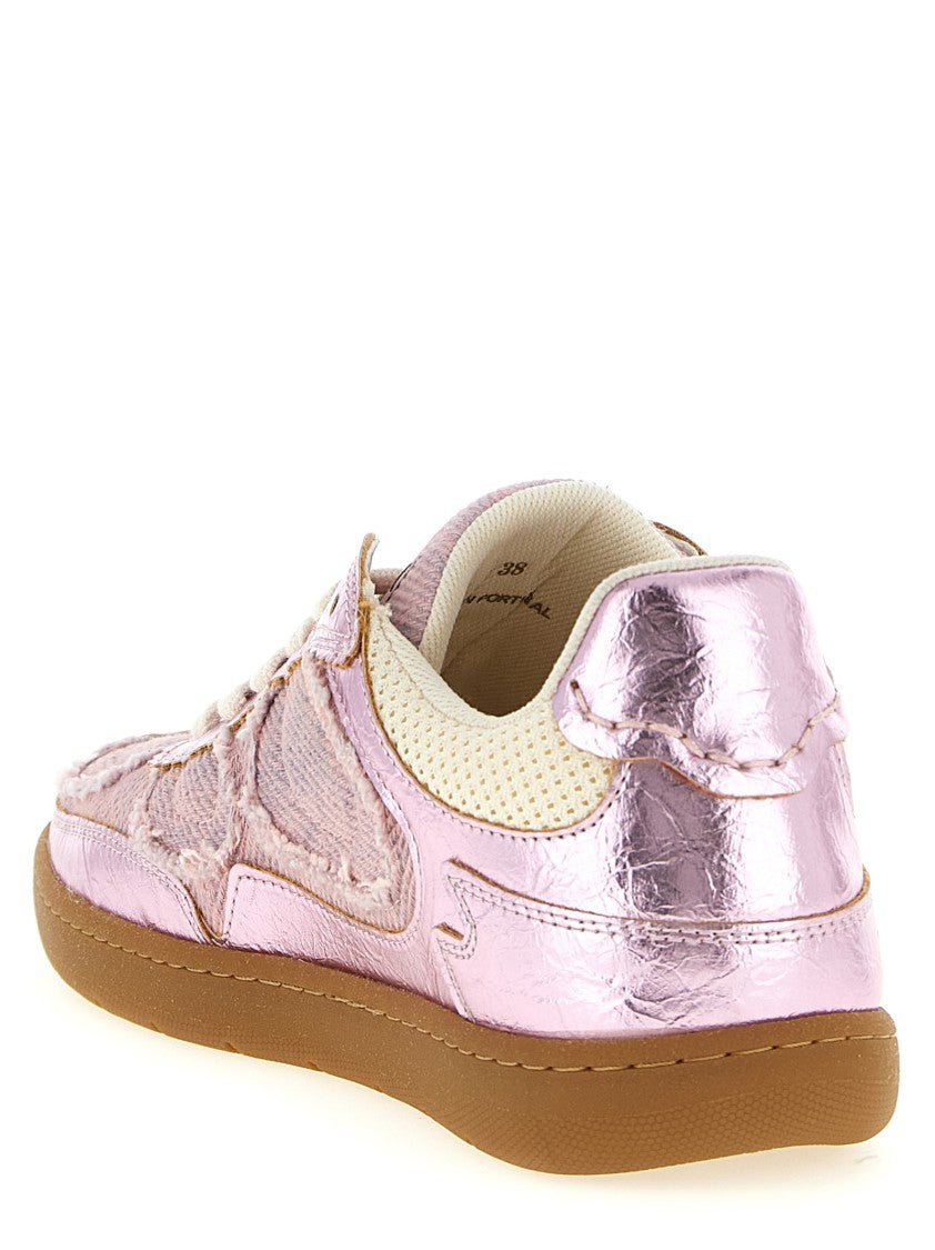 Ganni Denim-Effect Sneakers With Craqulé Metallic Finish