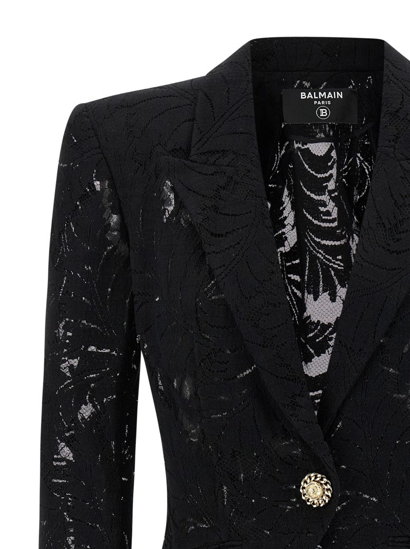 Balmain Single-Breasted Lace Blazer With Tulle Lining And Gold Button Closure