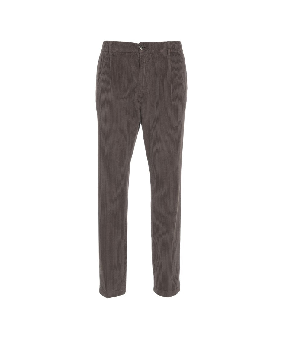 Cruna Brown Corduroy Trousers With Marked Pleats