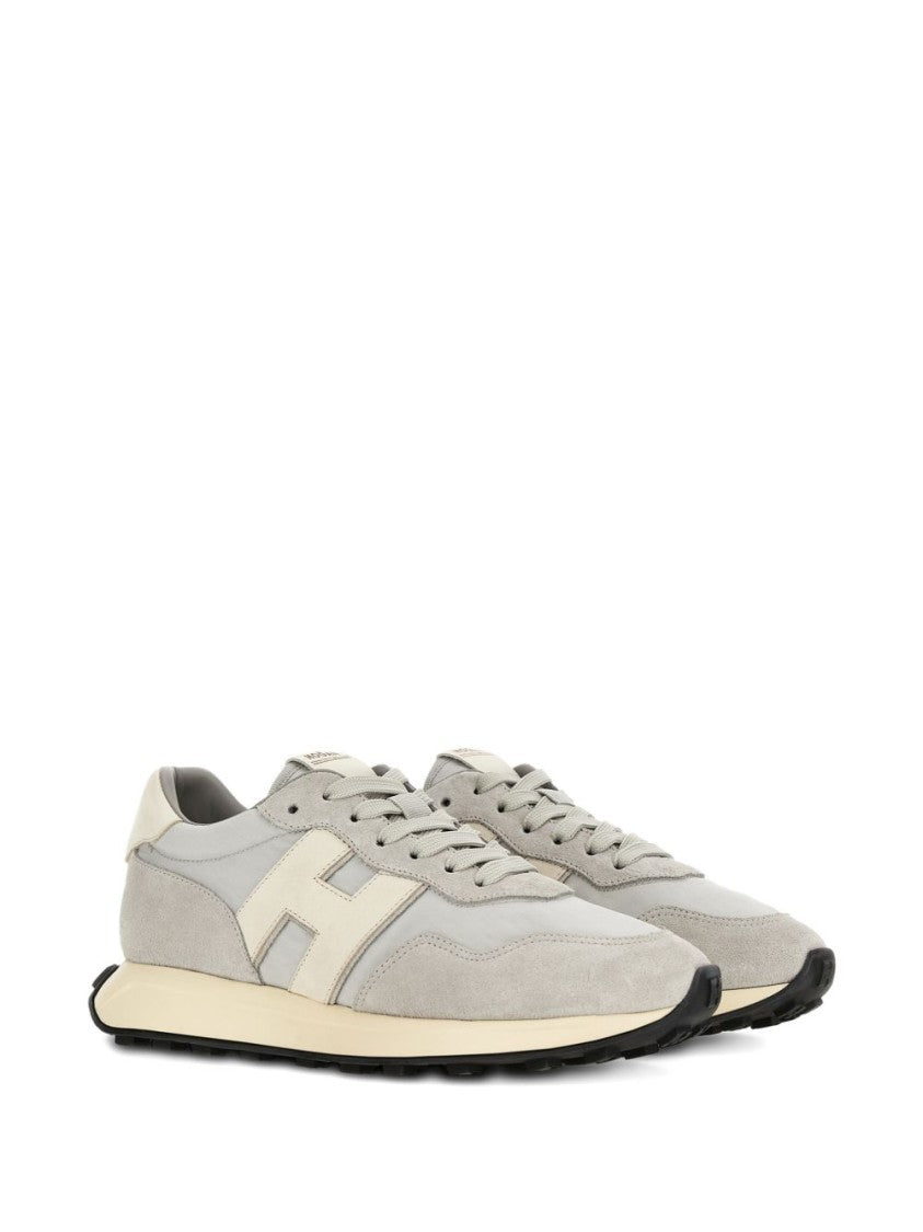 Hogan Grey Suede And Smooth Texture Flat Shoes