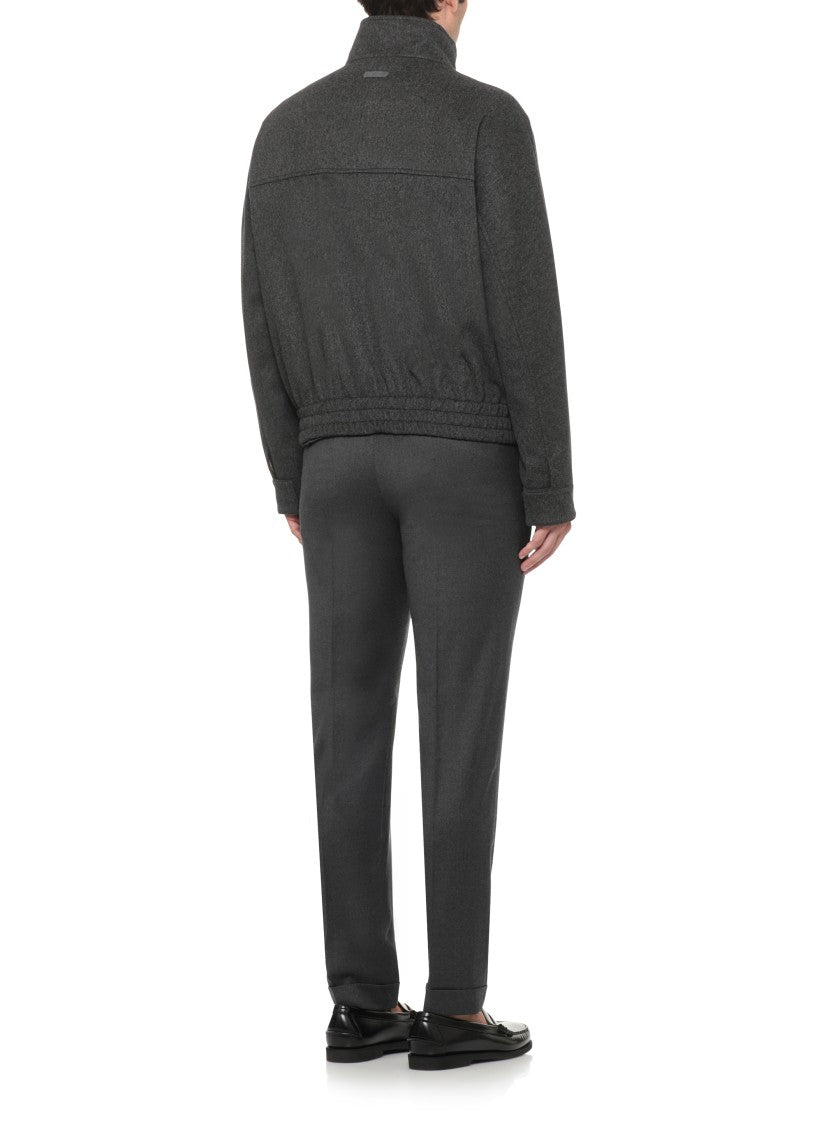 Lardini Dark Grey High-Neck Wool Jacket