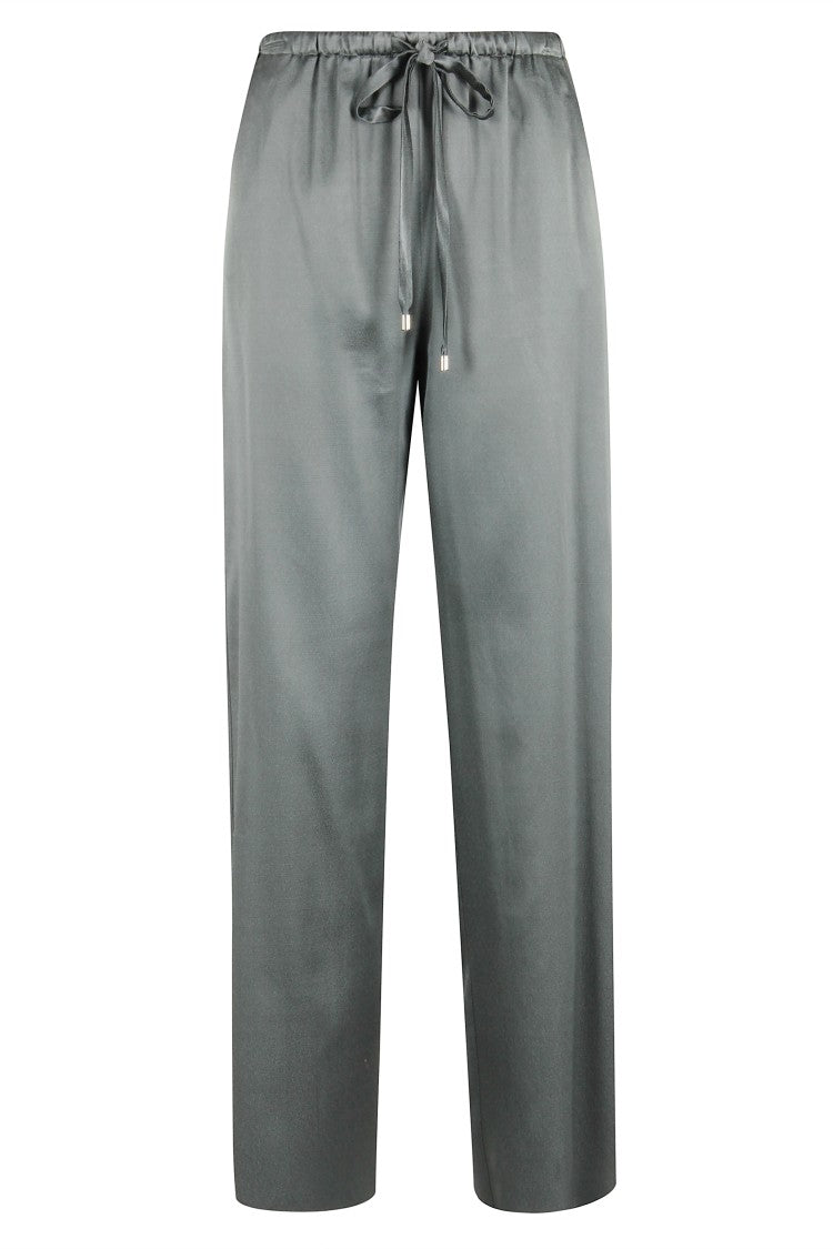 Alysi Wide Straight Leg Satin-Finish Pants With Adjustable Waist