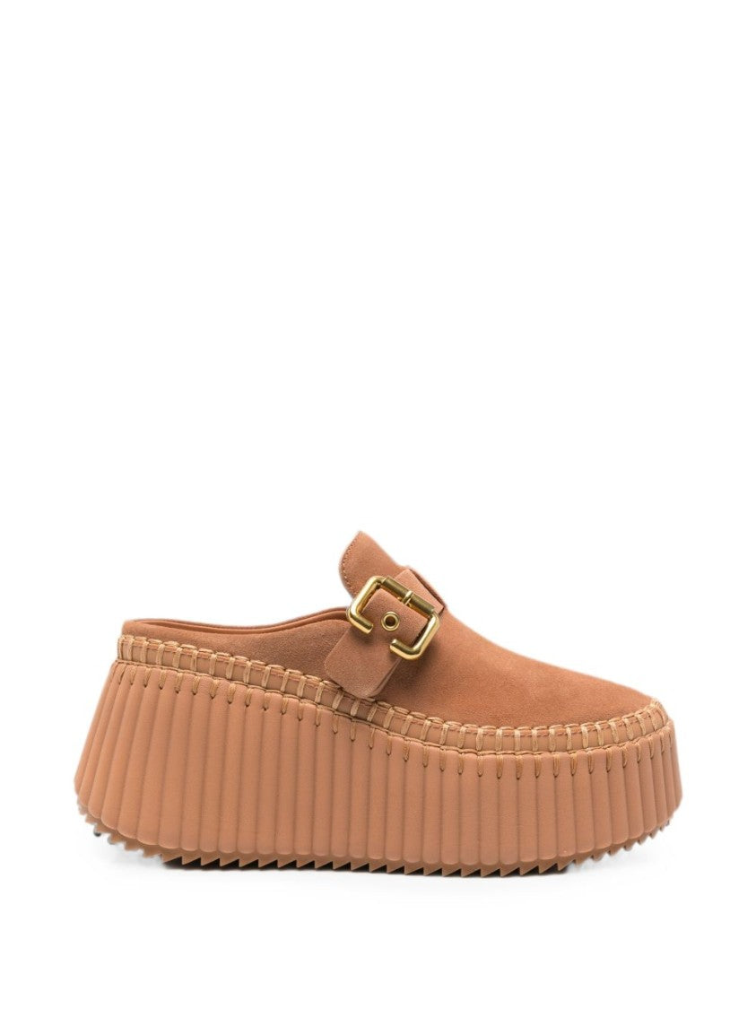 Chloé White Slip-On Mule Ridged Platform Flats