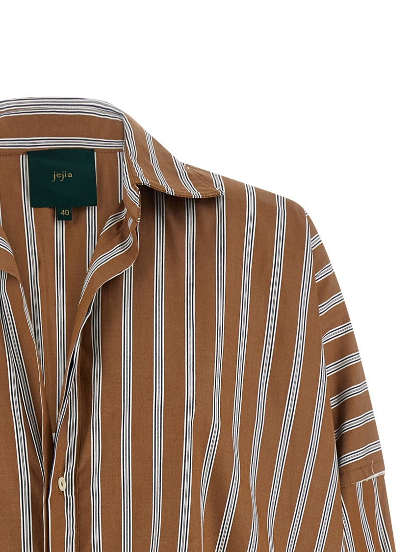 Maison Jejia Striped Cotton Poplin Shirt With Asymmetrical Hem And Raw Cut Details