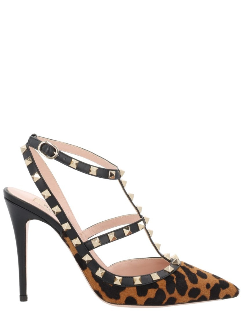 Valentino Garavani Leopard Rockstud Leather Pointed Ankle Pumps