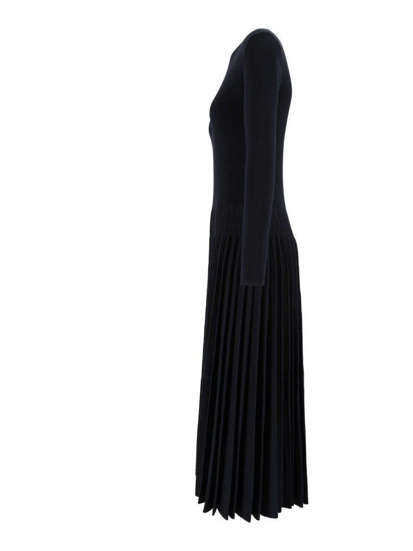 Fabiana Filippi Night Blue Cotton-Wool Pleated Midi Dress