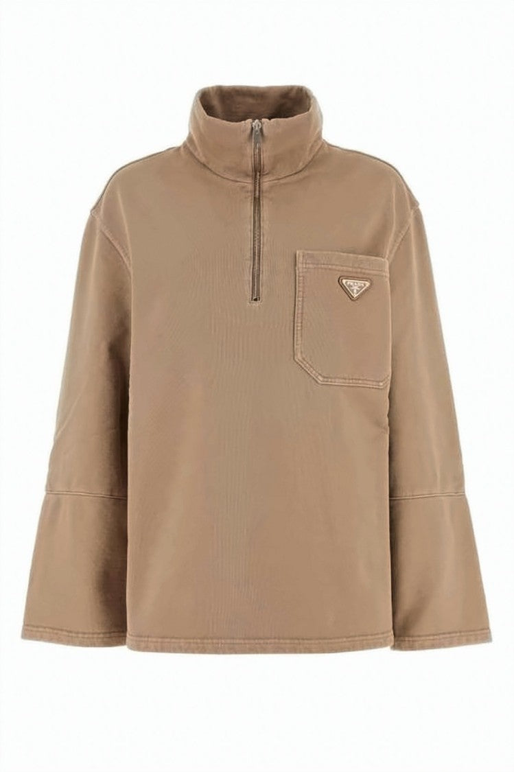 Prada Cropped Long-Sleeve Top With High Collar