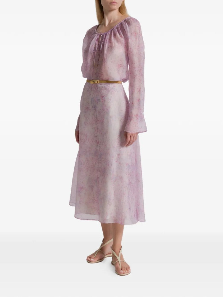 Alberta Ferretti Pastel Floral Organza Blouse With Gathered Neckline