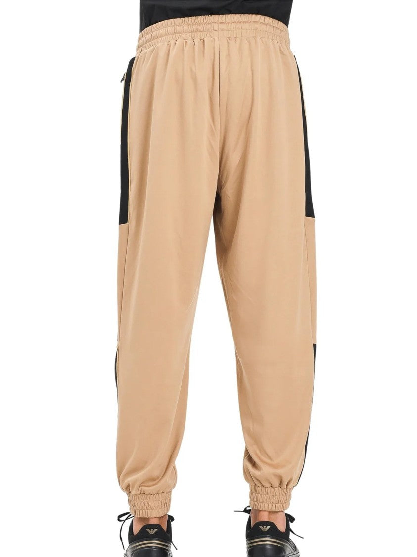 Ea7 Emporio Armani Beige Side Stripes Polyester Track Pants
