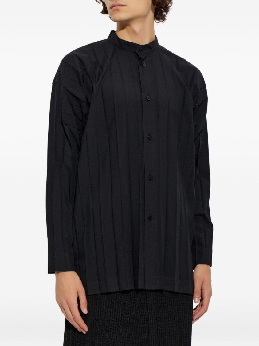 Homme Plissé Issey Miyake Mandarin Collar Textured Pleated Shirt
