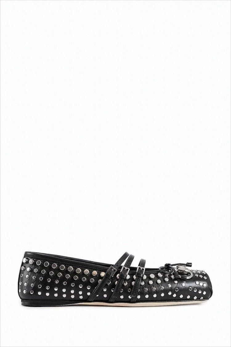 Gucci Studded Black Leather Flats
