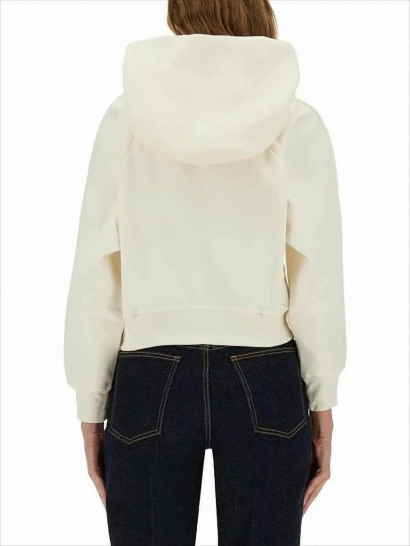 Patou Cropped White Hoodie With Oversized Fit