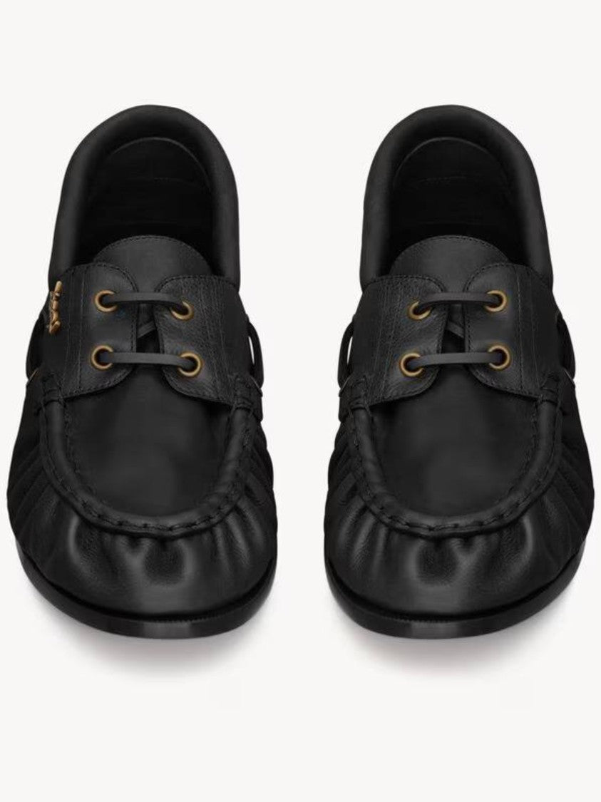 Saint Laurent Le Loafer 15 Ruched Lace-Up Leather Loafers