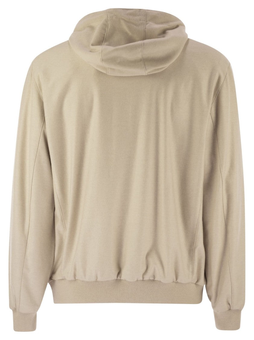 Fedeli Reversible Bomber Jacket With Hood In Cashmere Flannel And Airstop