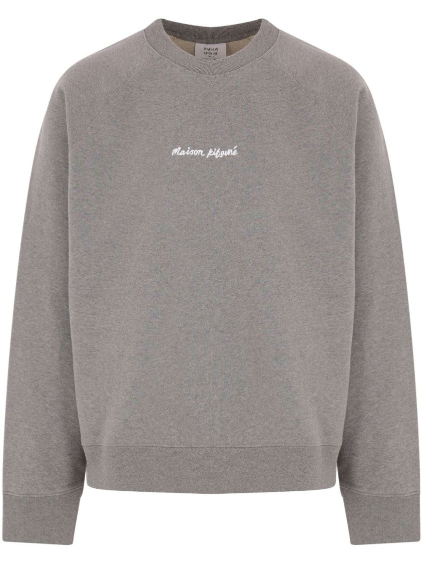 Maison Kitsuné Heathered Grey Sweater With Classic Crew Neckline