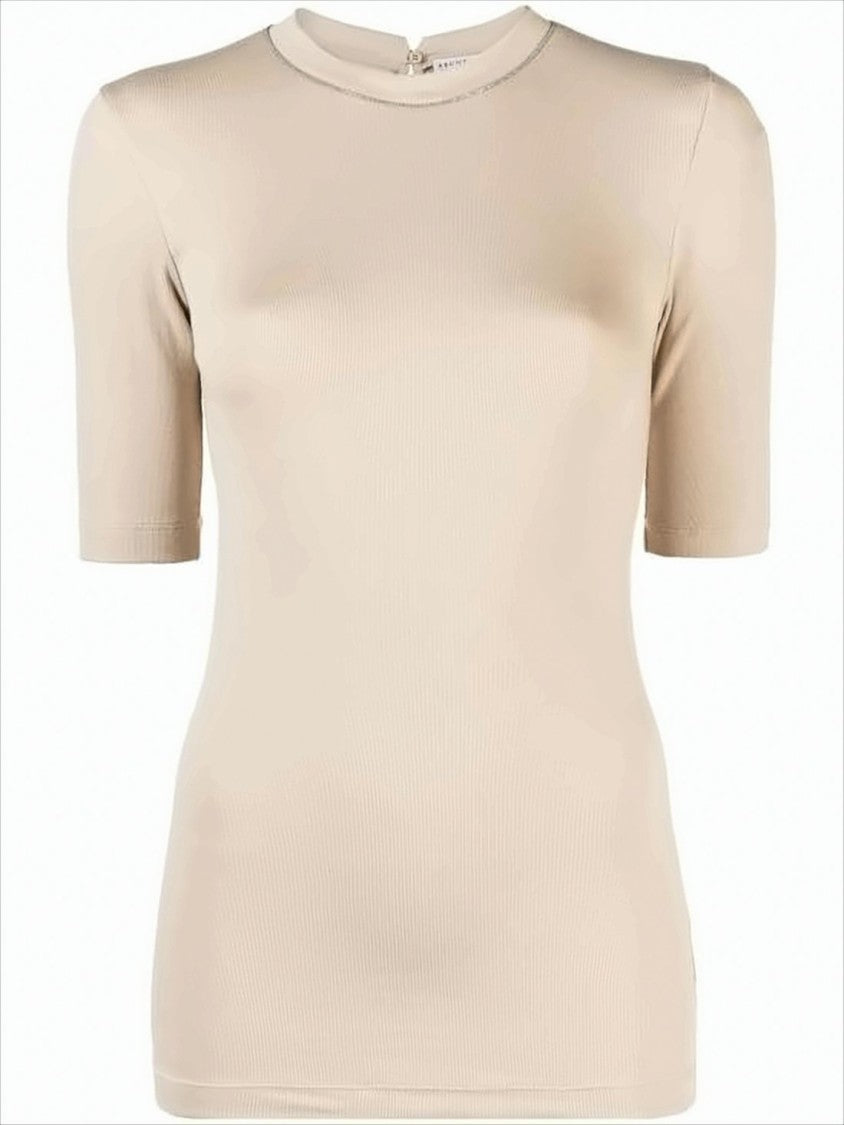 Brunello Cucinelli Fitted Ribbed Short-Sleeve Top In Soft Fabric Blend
