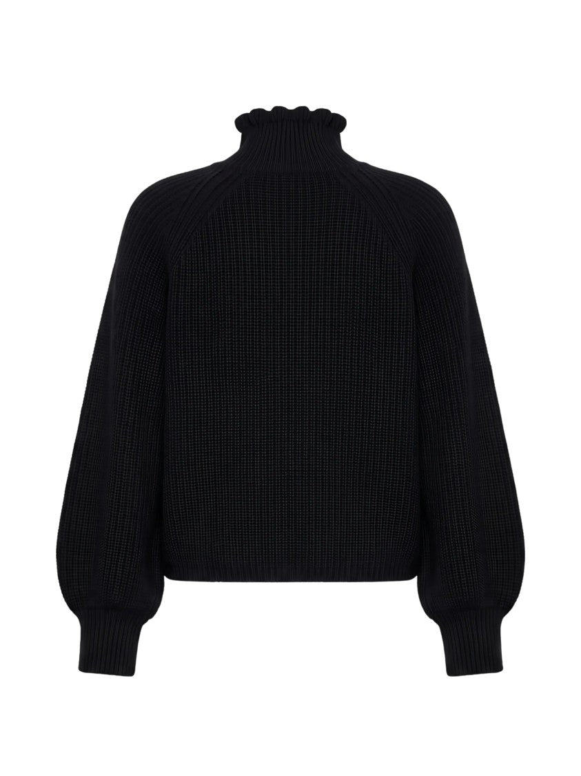 Max Mara Black Ribbed Wool-Cashmere Turtleneck Sweater