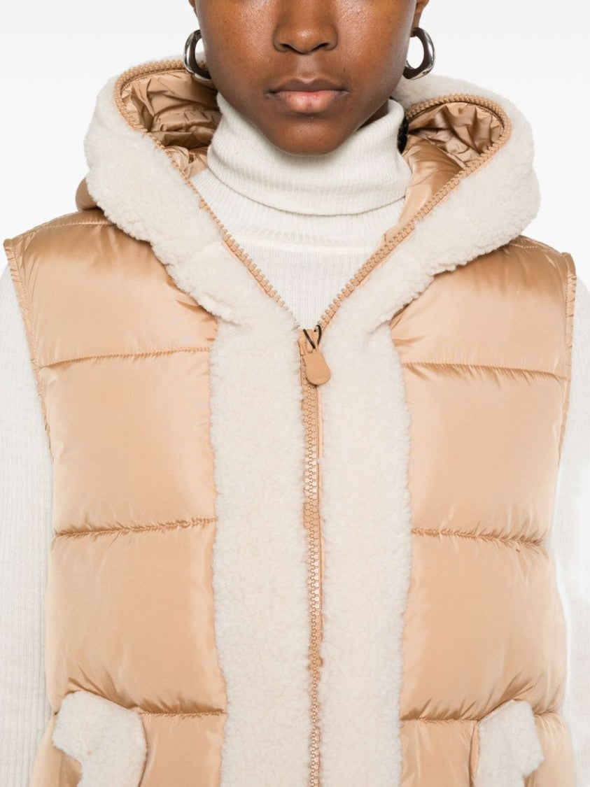 Save The Duck Sleeveless Padded Vest With Shearling Trim And Hood